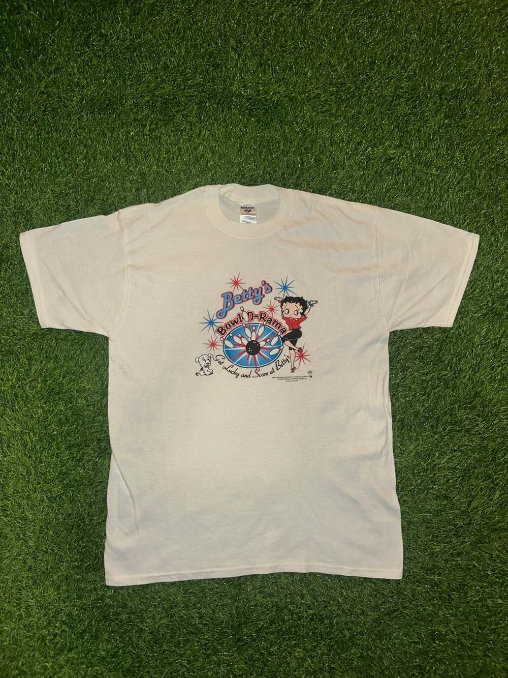 Jerzees Betty Boop Bowl-O-Rama T-Shirt Size L White Heavyweight Cotton